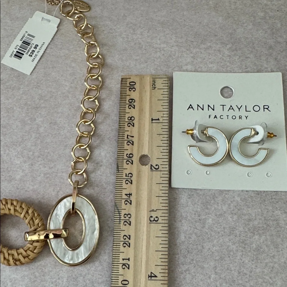 Ann Taylor Mother‎ of Pearl Necklace and Earring Set Gold Tone